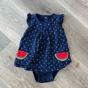 4/20$ baby navy blue romper bodysuit dress with watermelons size 12 months